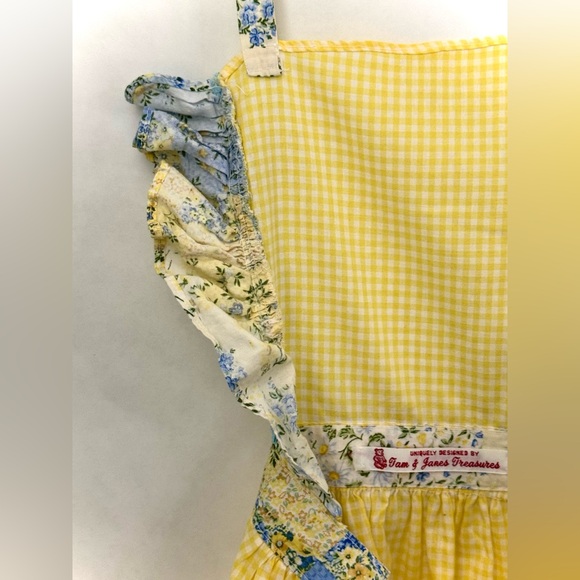 Children’s Yellow & White Check & Floral Apron - Picture 4 of 12